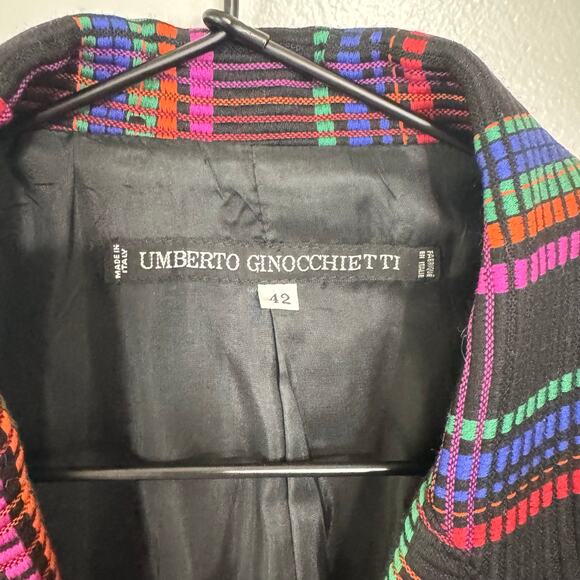 Vintage Umberto Ginocchietti Wool Plaid Blazer Unisex Mens Size 42 Multi 80's - Picture 4 of 7